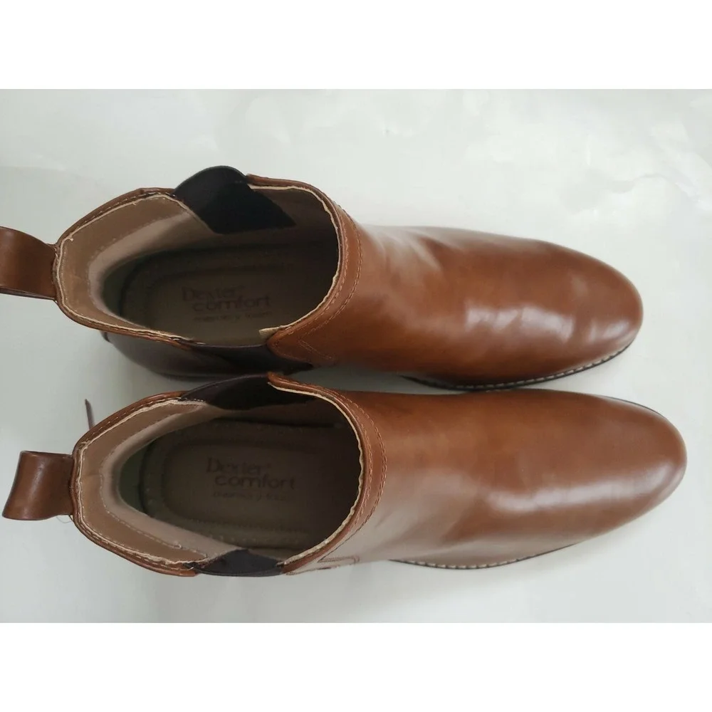 Dexter Comfort Men's Alec Chelsea Brown Cognac Skip Boots Shoes 12 Medium Width
